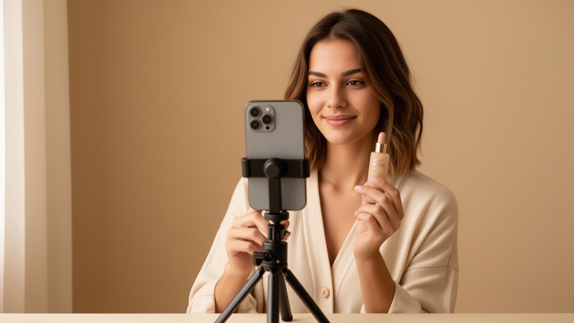 Creadora UGC grabando contenido para una marca